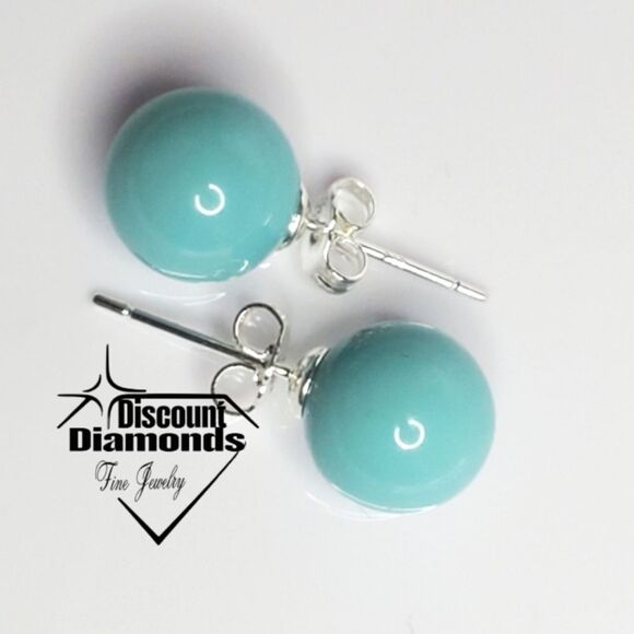 Light Blue 10mm  South Sea Shell Pearl Stud Earrings on 925 Sterling … - Picture 5 of 6